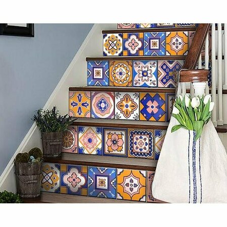 Homeroots 5 x 5 in. Blue Gold & Blush Mosaic Peel & Stick Removable Tiles 400455